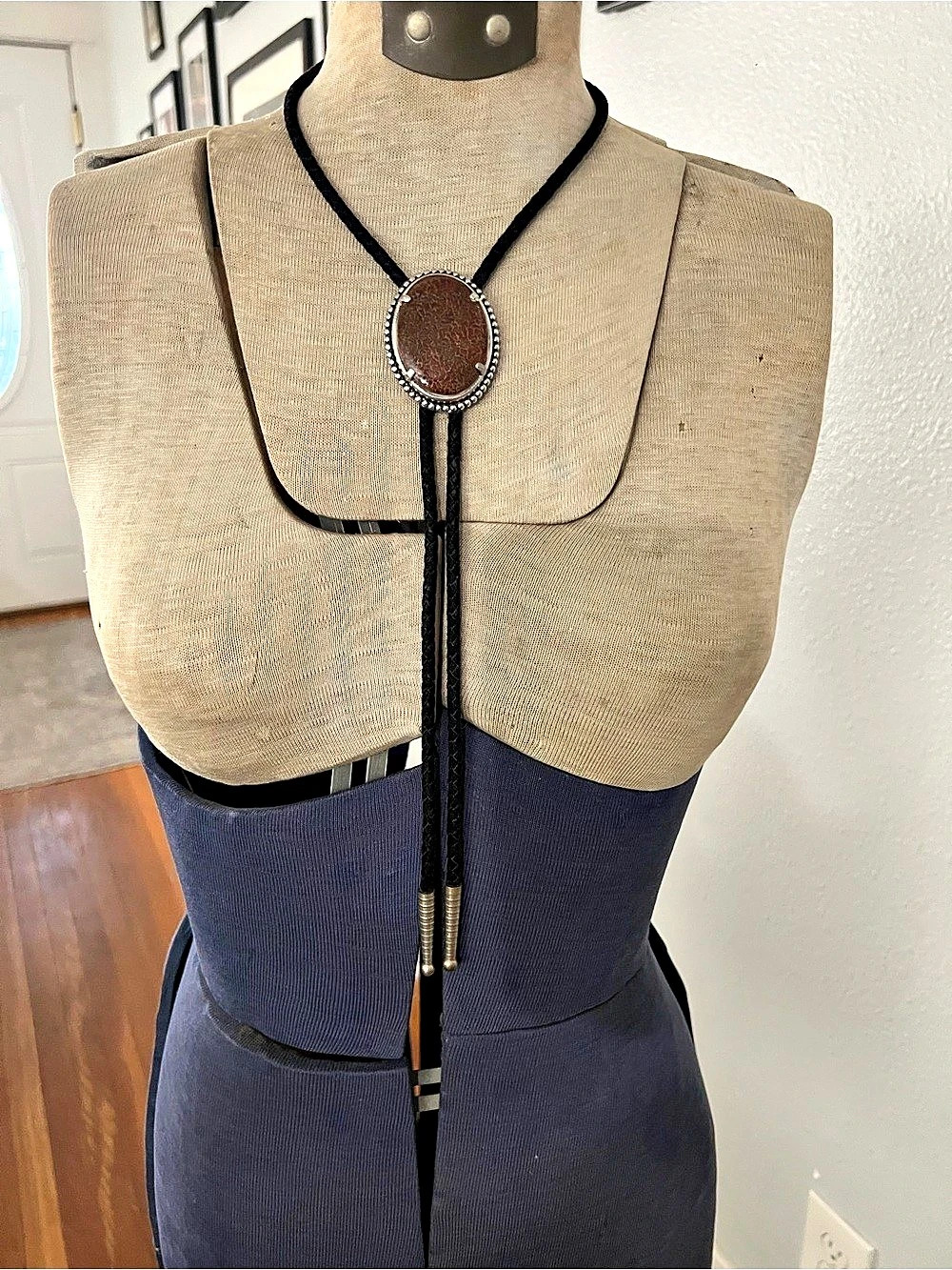 Western Bolo Tie Necklace with Actual Dinosaur Crushed Bones